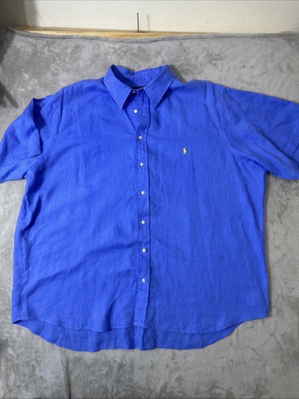 Ralph Lauren 100% linen button front shirt blue 3XB big tall short sleeve